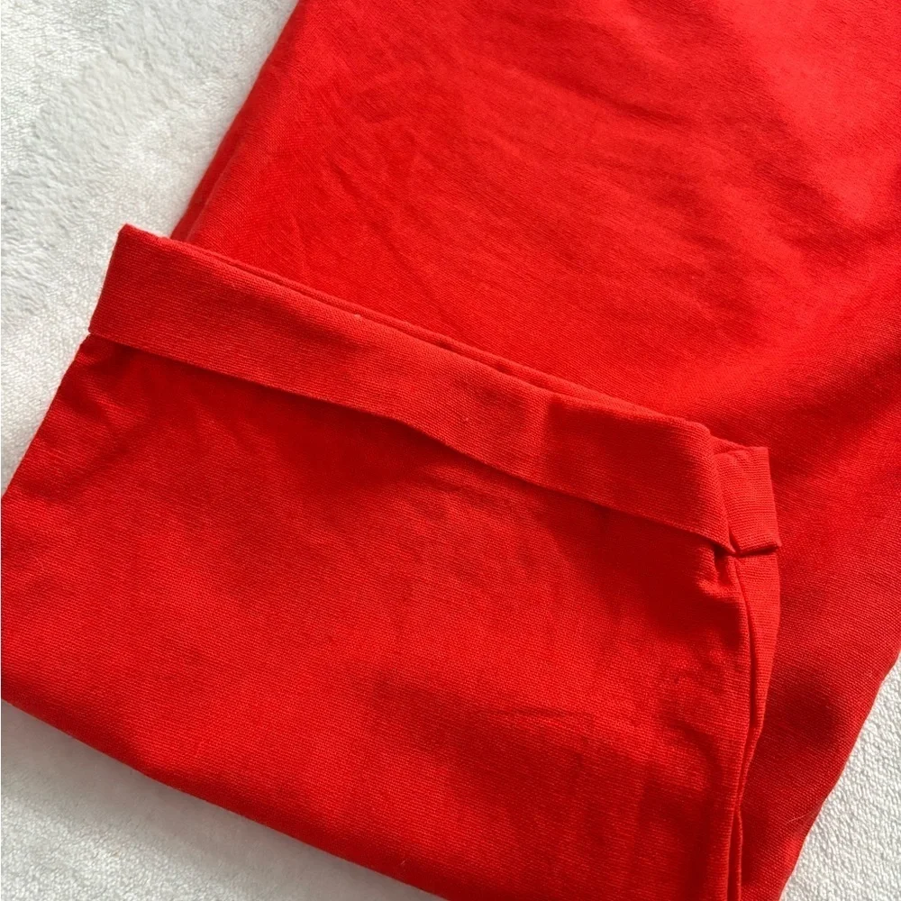 J.Crew Pants Orange Straight Leg Elastic Waist Drawstring Linen Size 6